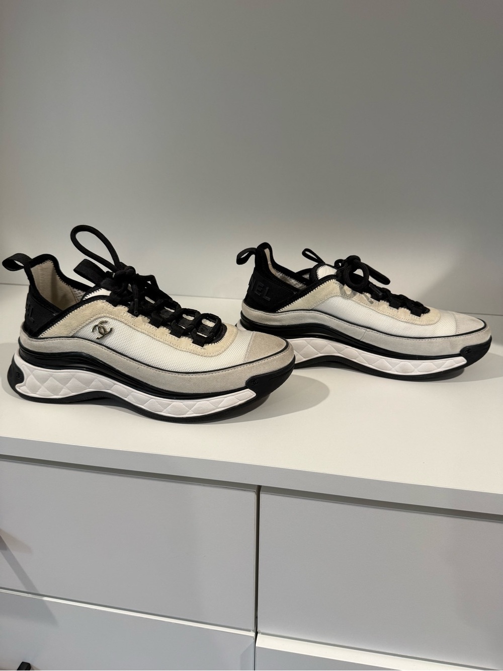 CHANEL Black and White Low-Top Sneakers